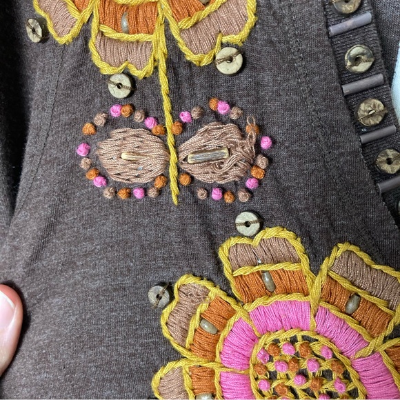 Johnny Was joystick brown floral heavy embroidered top womens S hippie boho - Picture 6 of 9